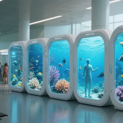 Cube transparent signages displaying scenery